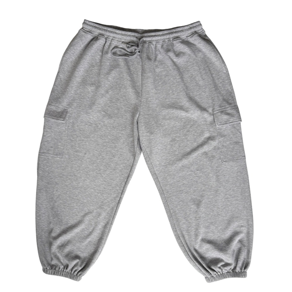 Gray Cargo Jogger Sweatpants Men 3X Elastic Waist Drawstring Relaxed Fit Lounge
